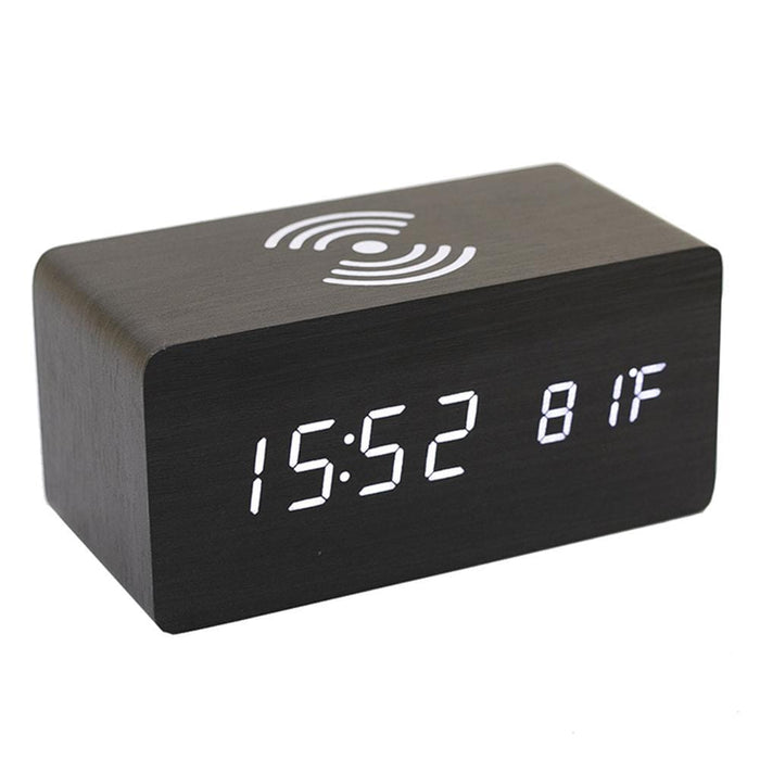 Wireless Charger Wooden Alarm Clock