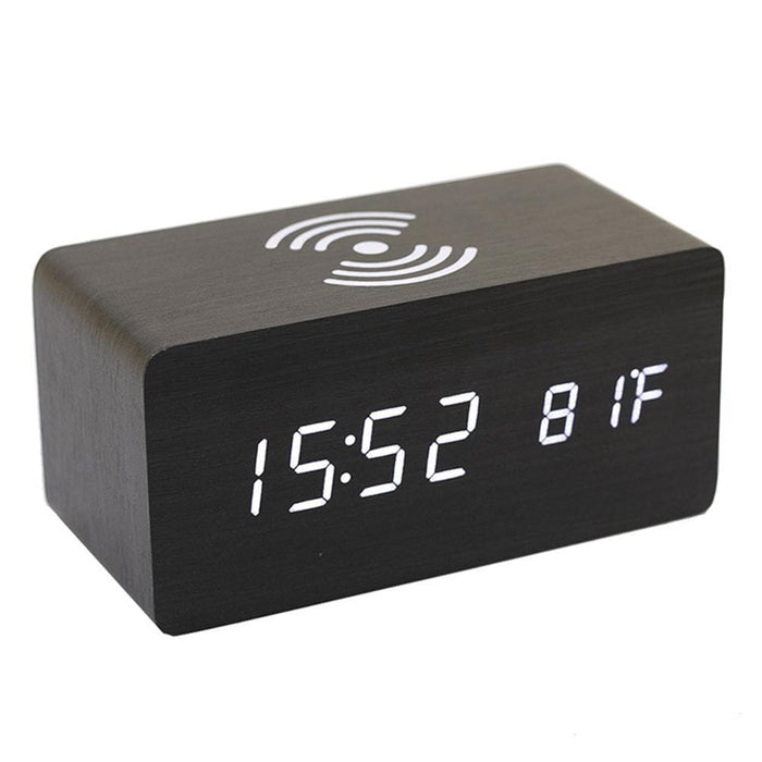 Wireless Charger Wooden Alarm Clock