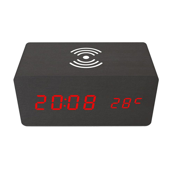 Wireless Charger Wooden Alarm Clock