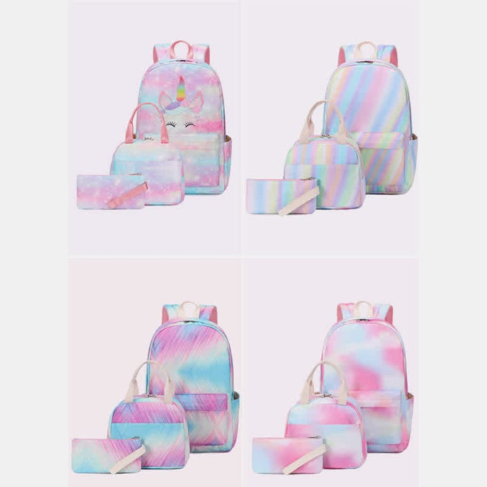 Girls Backpack Kids School Rainbow Bookbag 3 in 1 Set School Bag