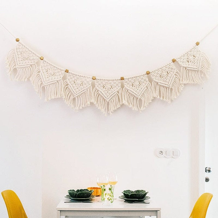 Macrame Fringed Woven Tapestry Wall Hanging