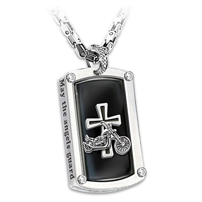 "Biker's Blessing" Engraved Dog Tag Pendant Necklace