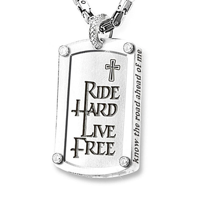 "Biker's Blessing" Engraved Dog Tag Pendant Necklace