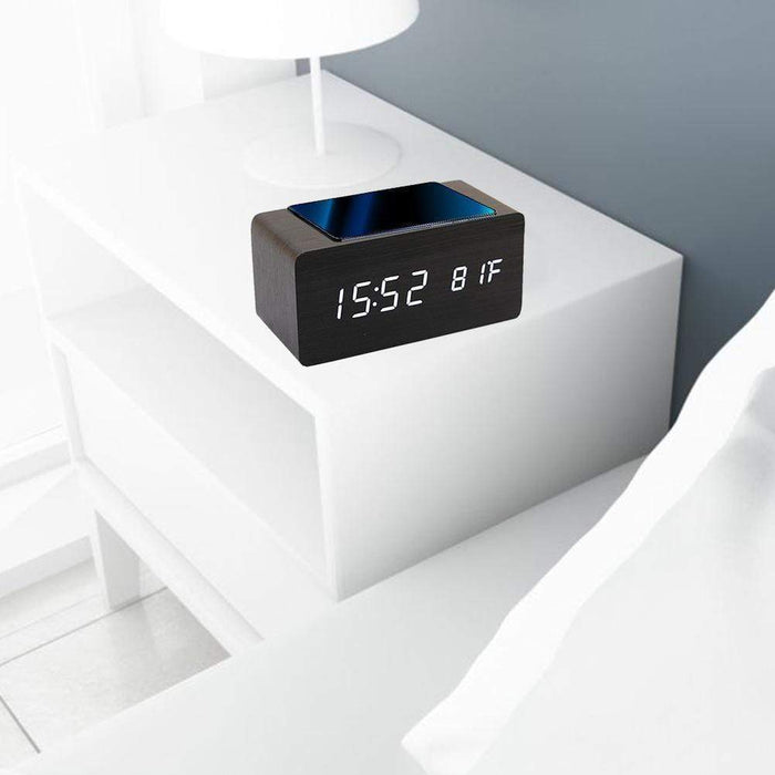Wireless Charger Wooden Alarm Clock