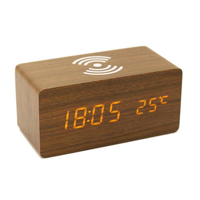Wireless Charger Wooden Alarm Clock