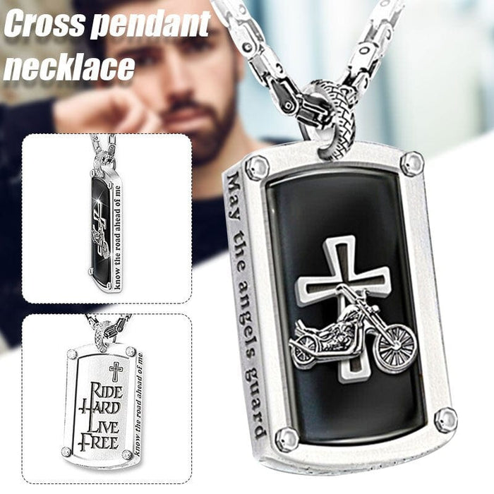 "Biker's Blessing" Engraved Dog Tag Pendant Necklace