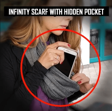 SecureStyle Scarf with Zipper Pocket for Travel, Hands Free Storage