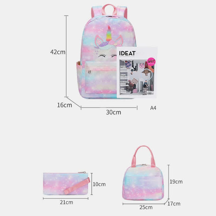 Girls Backpack Kids School Rainbow Bookbag 3 in 1 Set School Bag