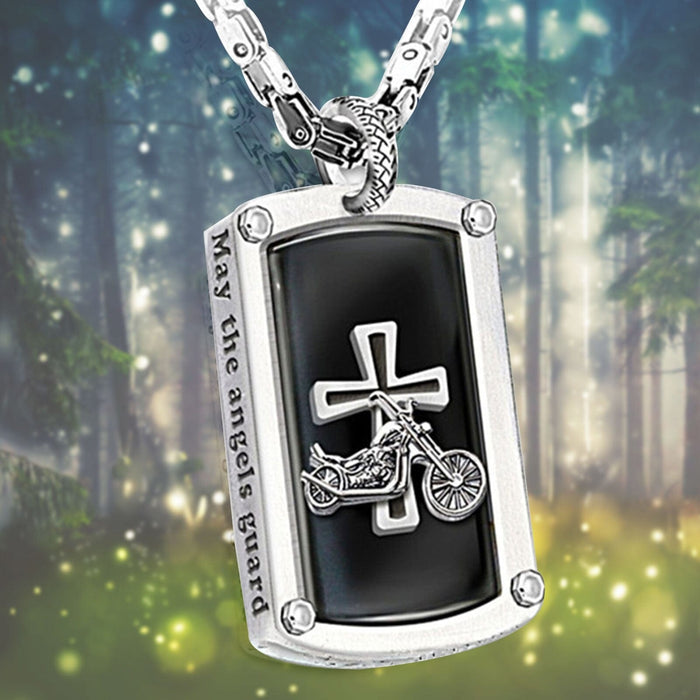 "Biker's Blessing" Engraved Dog Tag Pendant Necklace