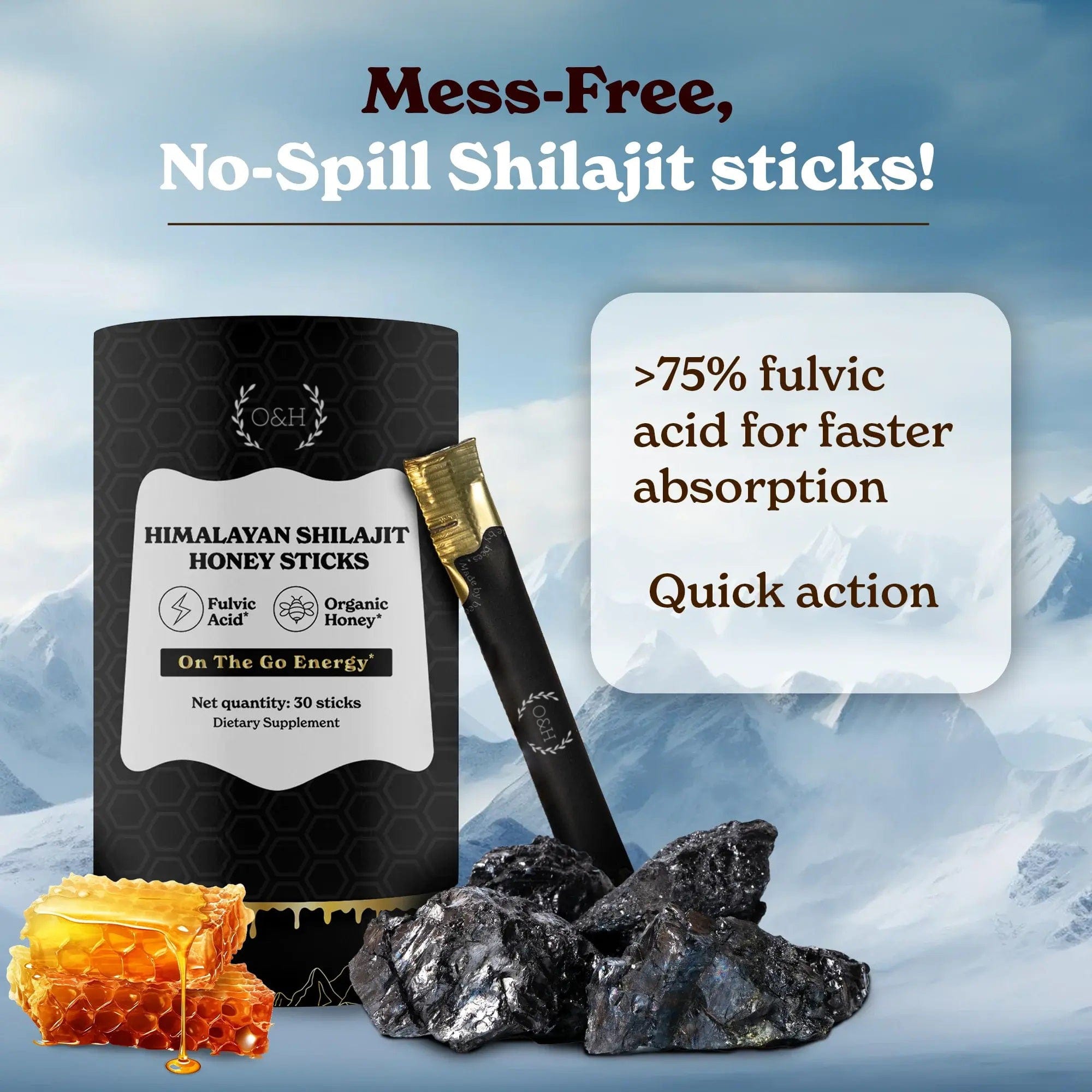 Shilajit Honey Sticks | Pure Himalayan Resin, Honey & Saffron | Energy, Strength & Cognitive Support