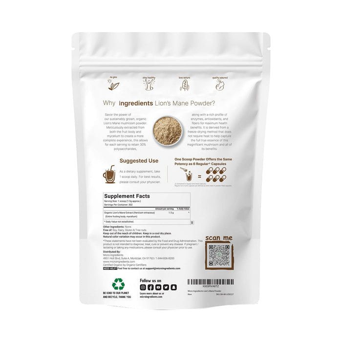 Organic Lions Mane Mushroom Supplement Powder