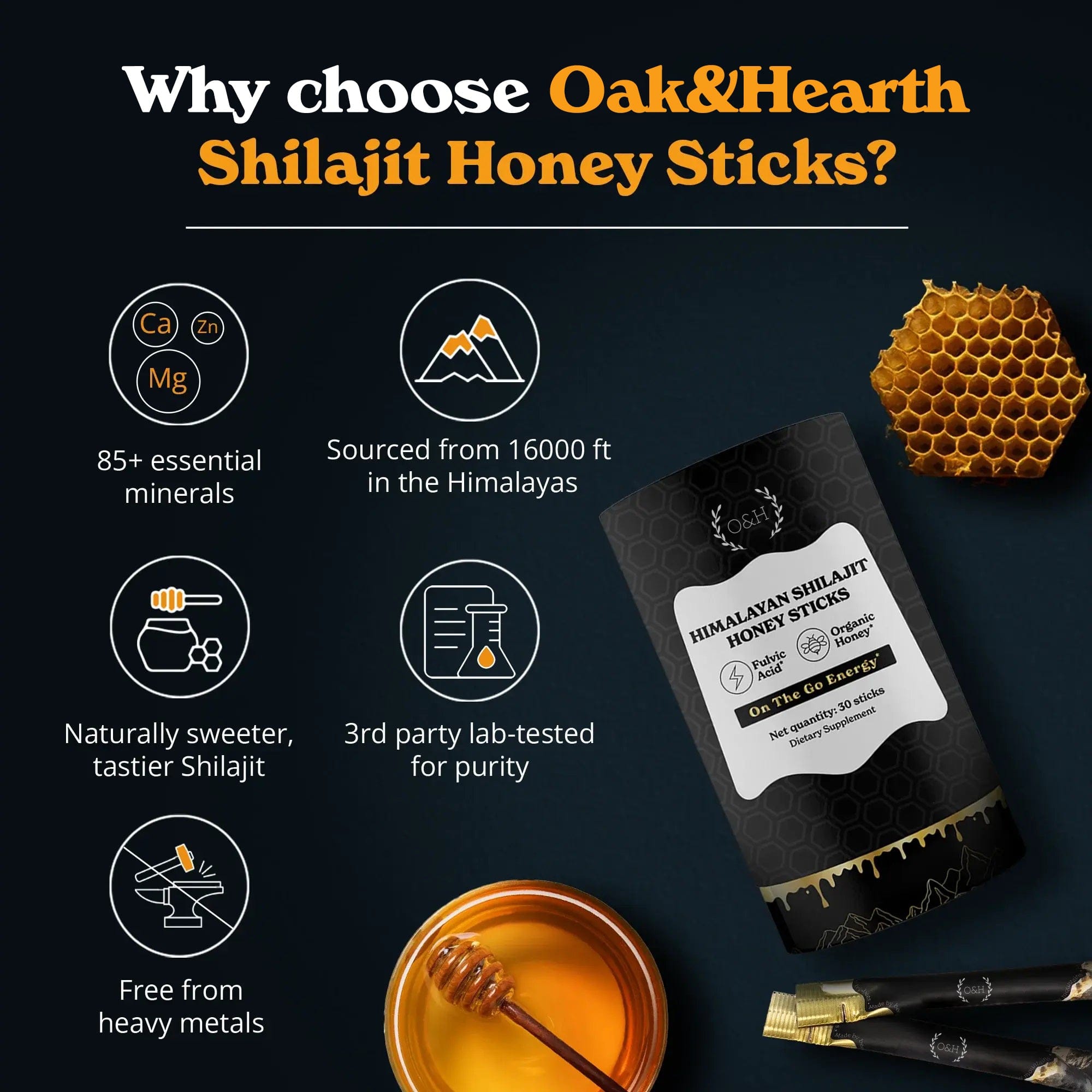 Shilajit Honey Sticks | Pure Himalayan Resin, Honey & Saffron | Energy, Strength & Cognitive Support