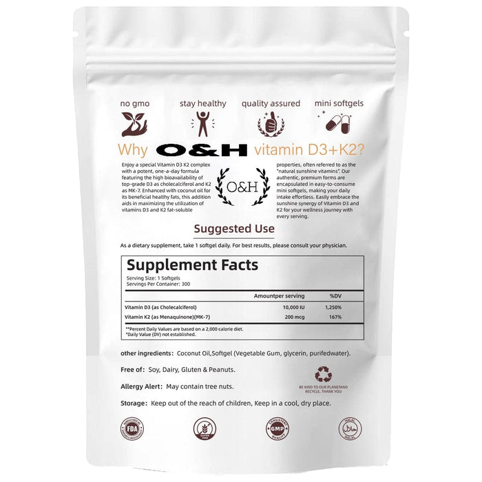 O&H D3+K2 Coconut Oil Softgels