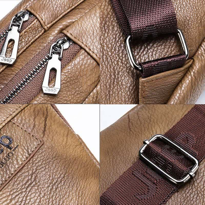 Men's Leather Sling Bag Vintage Shoulder Bag with USB Changing Port