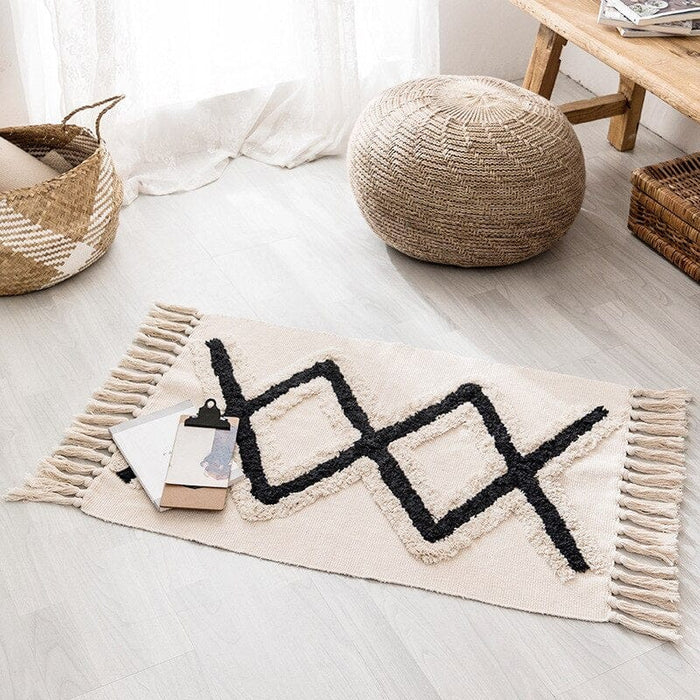 Retro Bohemian Hand Woven Cotton Linen Tassel Carpet Rug